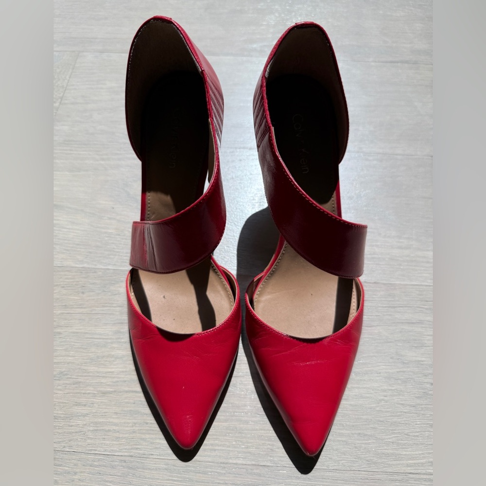 Calvin Klein Red Heels with Asymmetrical Strap